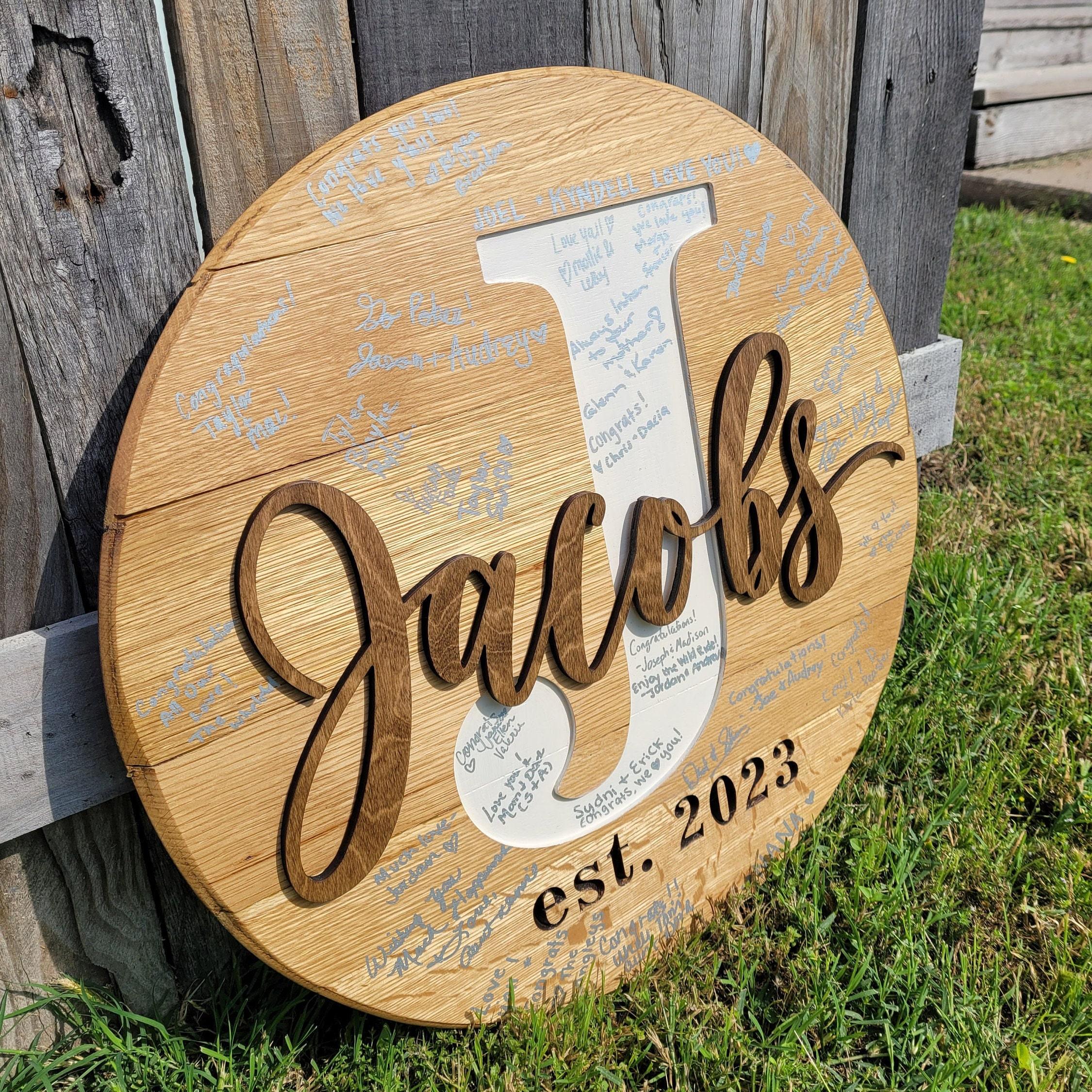 Personalized Bourbon Barrel Lid Sign: Rustic Monogram - Image 4