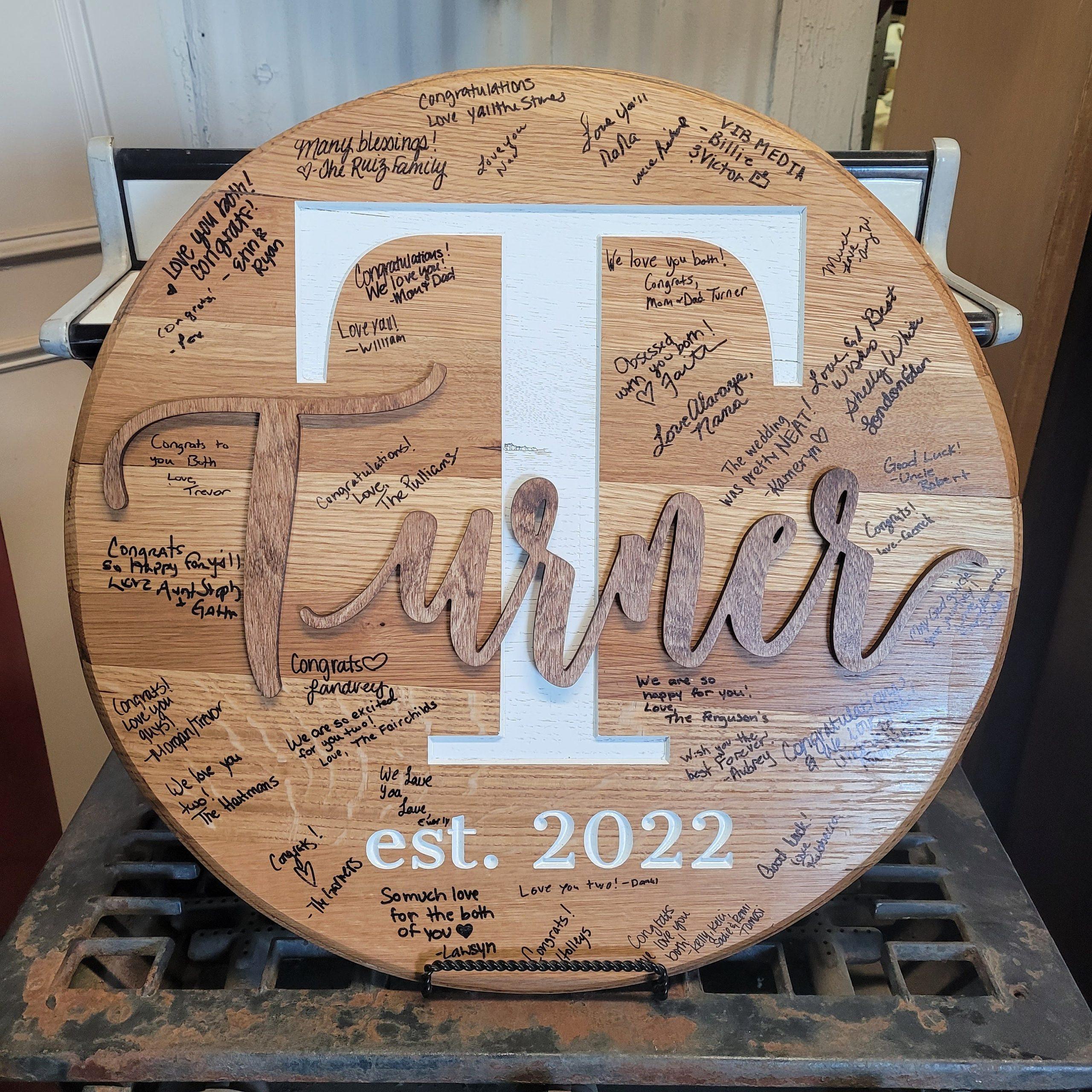 Personalized Bourbon Barrel Lid Sign: Rustic Monogram - Image 2