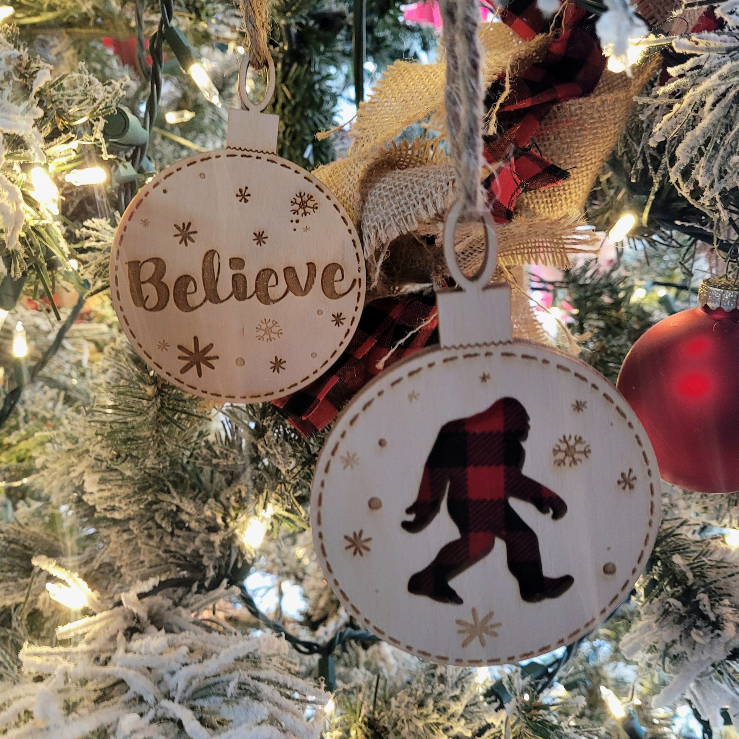 Bigfoot Buffalo Plaid Christmas Ornament: Rustic Sasquatch Gift