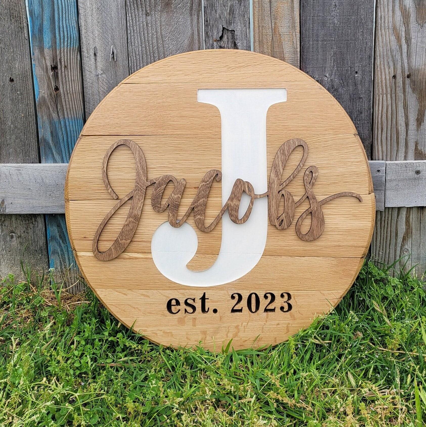 Personalized Bourbon Barrel Lid Sign: Rustic Monogram