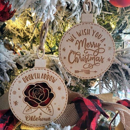 il_fullxfull.5788675455_l8ra.jpg Rose Buffalo Plaid Wooden Christmas Ornament: Home Town Collectible