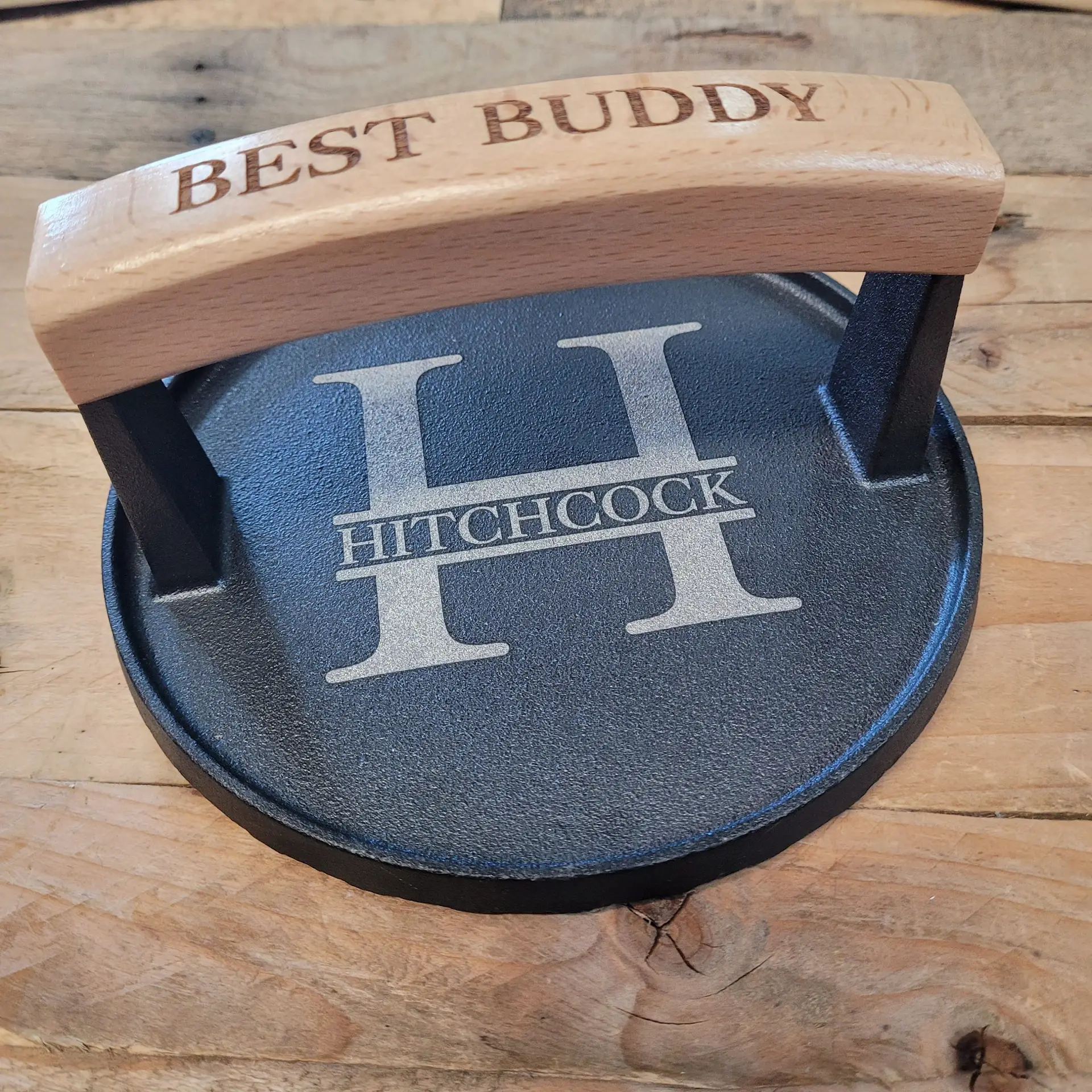 Personalized Cast Iron Burger Smasher: Engraved Grilling Anniversary Gift - Image 3