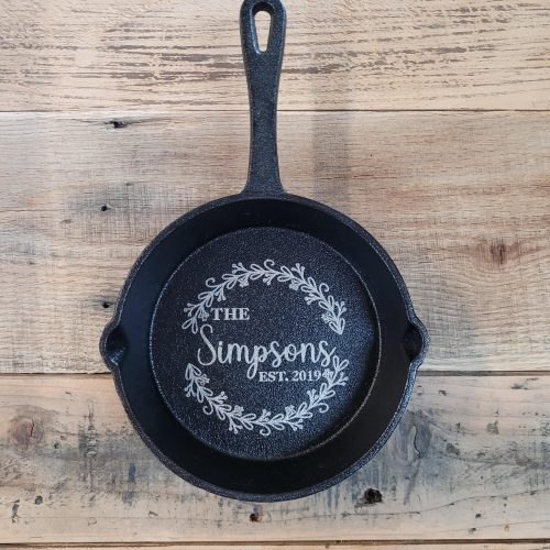 il_fullxfull.7292642053_7uej.jpg Personalized Mini 5 Inch Cast Iron Skillet: Custom 6th Iron Anniversary Engraved Gift
