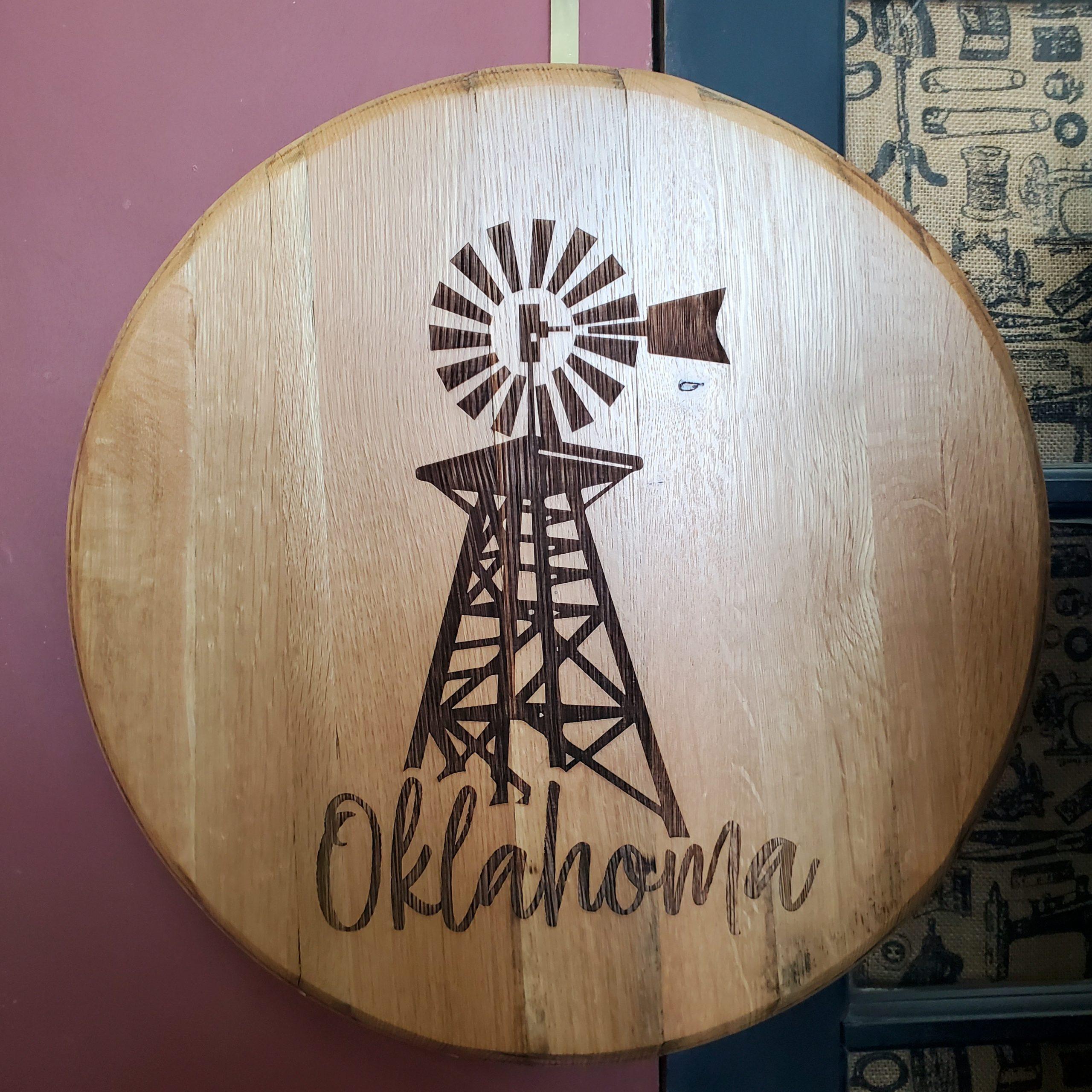 Personalized Bourbon Barrel Lid Sign: Rustic Family Name & State Art